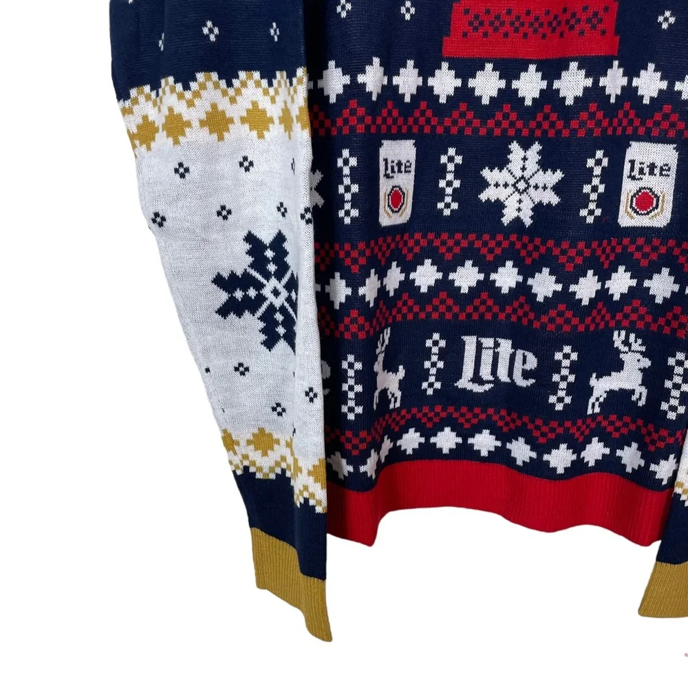 NWT Miller Lite Fair Isle Comfy Knit Christmas Sweater Beer Reindeer Holiday Lrg